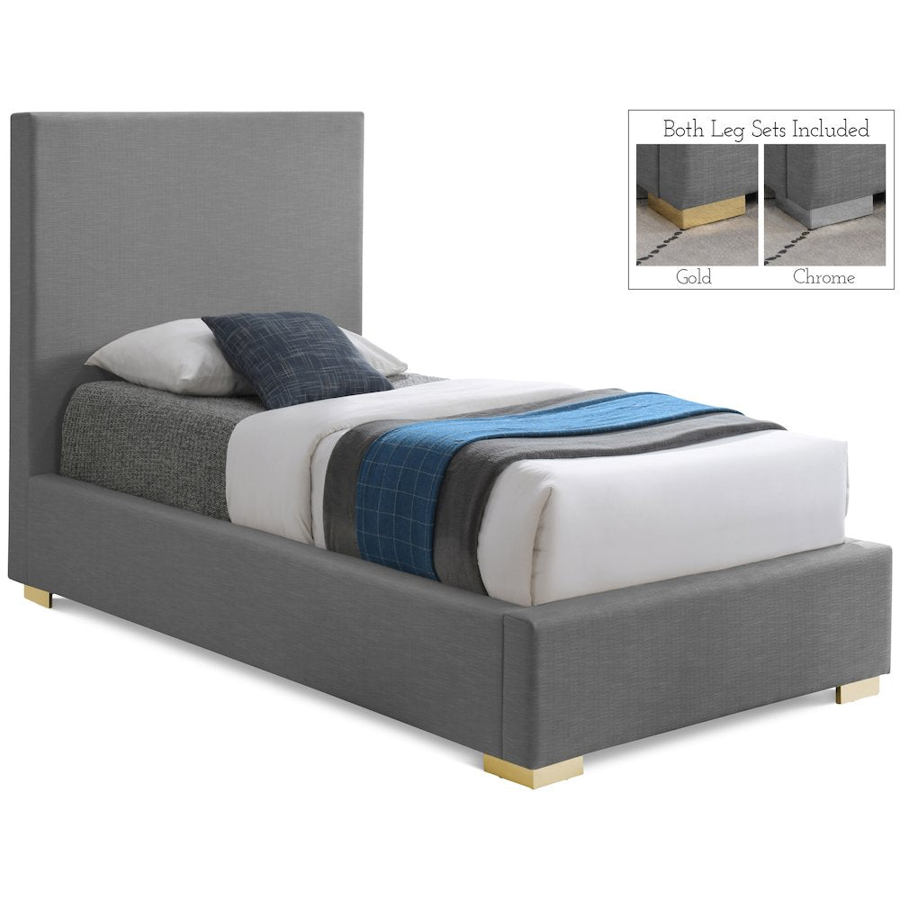 Crosby Grey Linen Textured Fabric Twin Bed