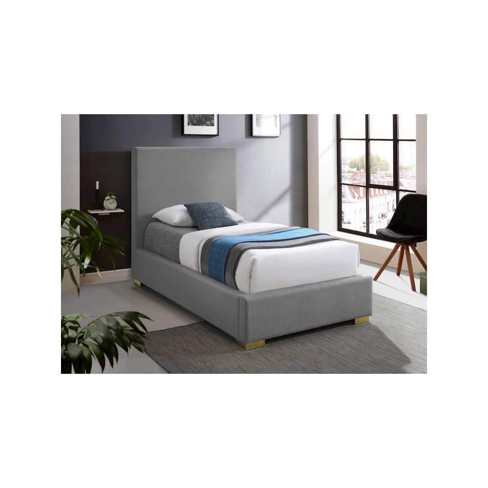 Crosby Grey Linen Textured Fabric Twin Bed