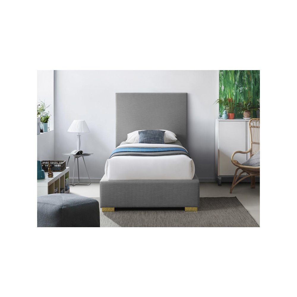 Crosby Grey Linen Textured Fabric Twin Bed