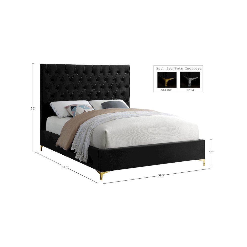 Cruz Black Velvet Full Bed