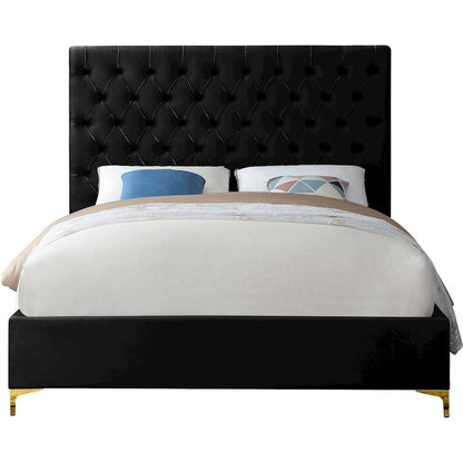 Cruz Black Velvet Queen Bed