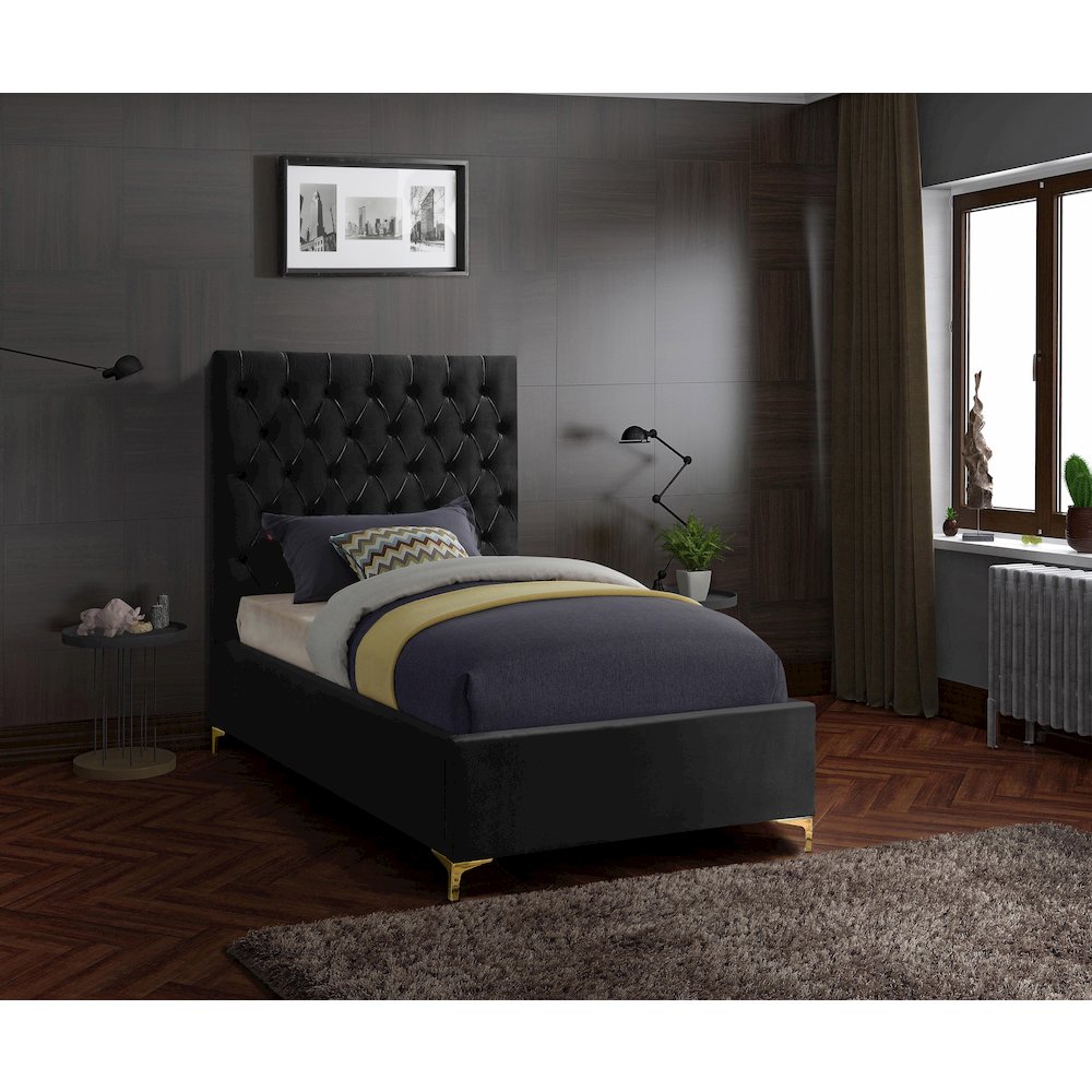 Cruz Black Velvet Twin Bed