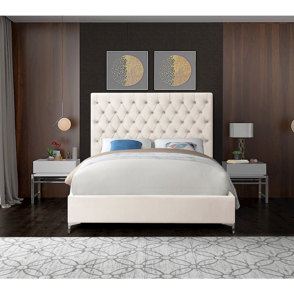 Cruz Cream Velvet King Bed