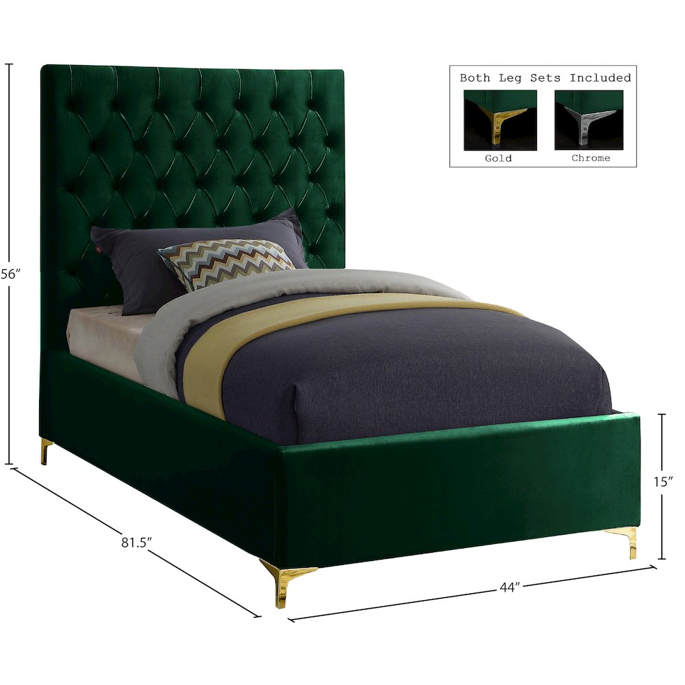 Cruz Green Velvet Twin Bed