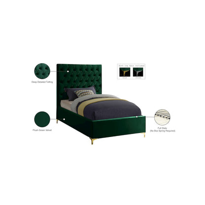 Cruz Green Velvet Twin Bed