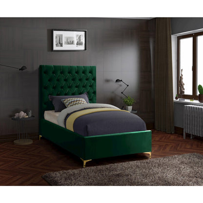 Cruz Green Velvet Twin Bed