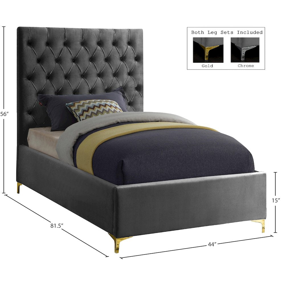 Cruz Grey Velvet Twin Bed