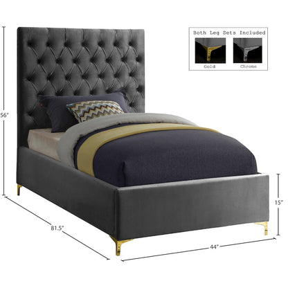 Cruz Grey Velvet Twin Bed