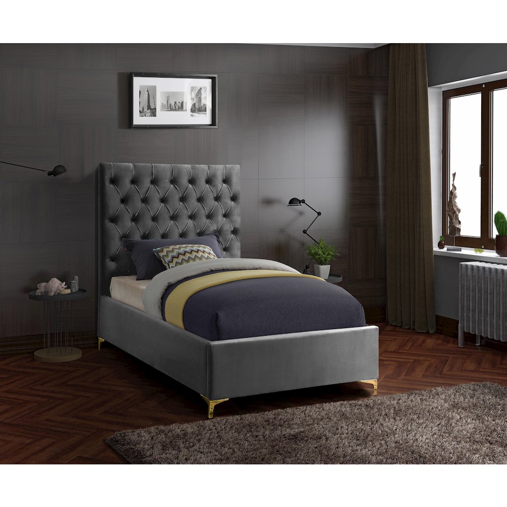 Cruz Grey Velvet Twin Bed