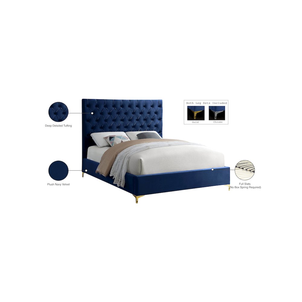 Cruz Navy Velvet Full Bed