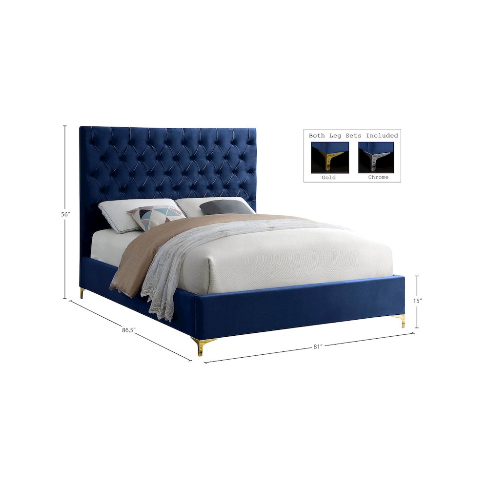 Cruz Navy Velvet King Bed