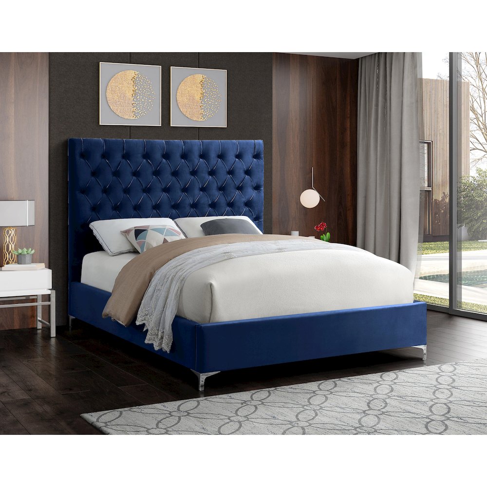 Cruz Navy Velvet King Bed