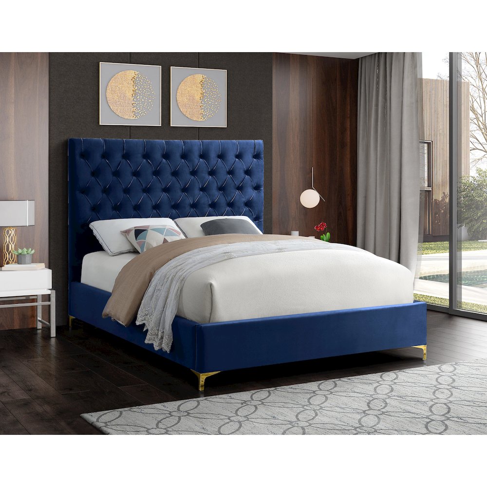 Cruz Navy Velvet King Bed
