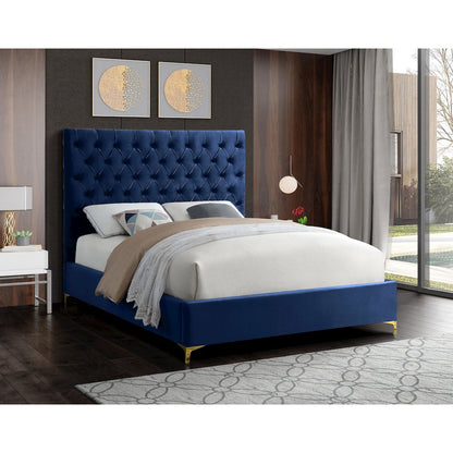 Cruz Navy Velvet King Bed