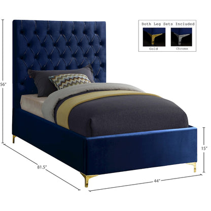 Cruz Navy Velvet Twin Bed