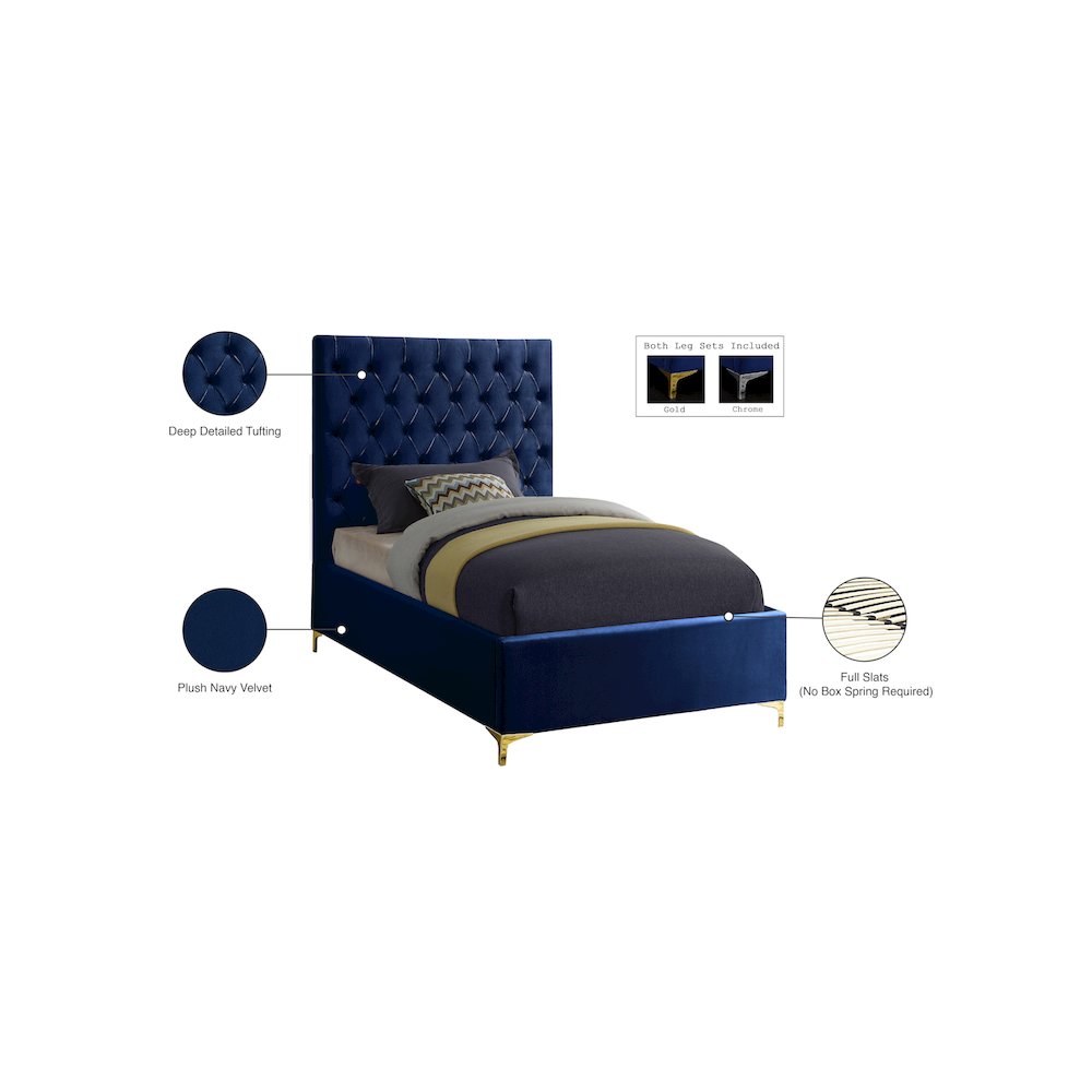 Cruz Navy Velvet Twin Bed