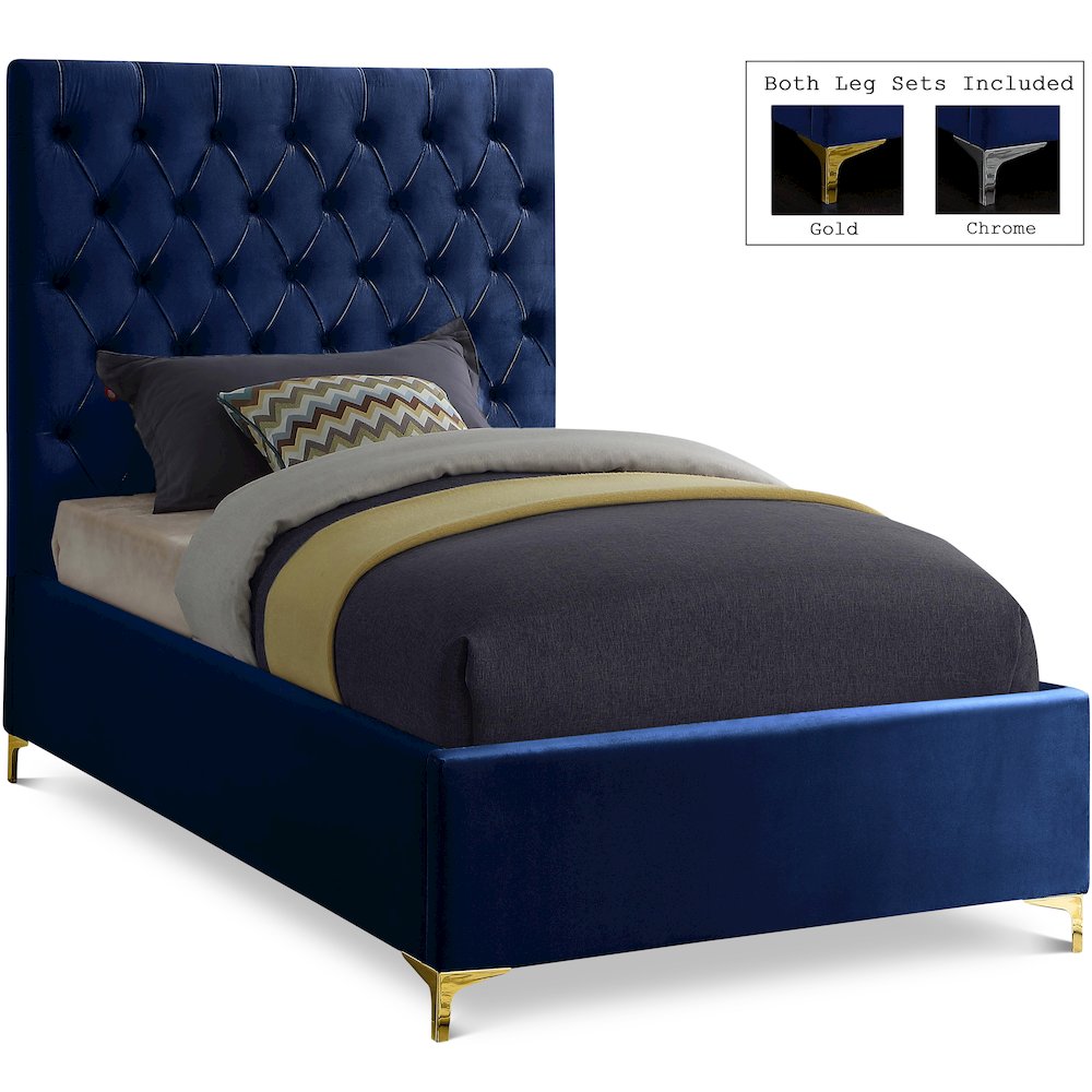 Cruz Navy Velvet Twin Bed