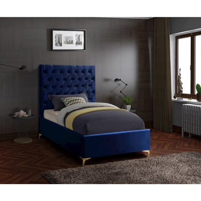 Cruz Navy Velvet Twin Bed