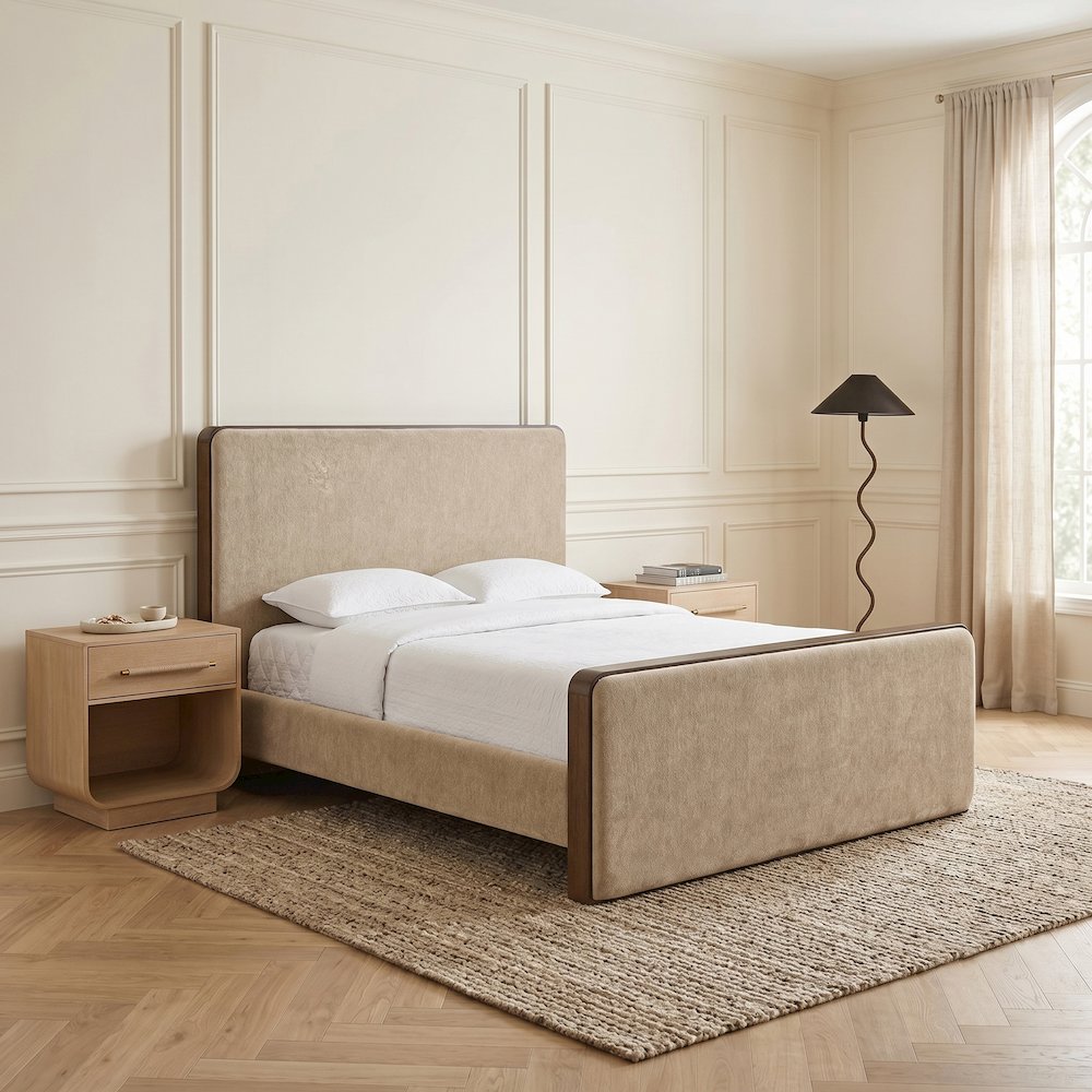 Dalton Beige Fabric Upholstered Queen Bed (3 Boxes)