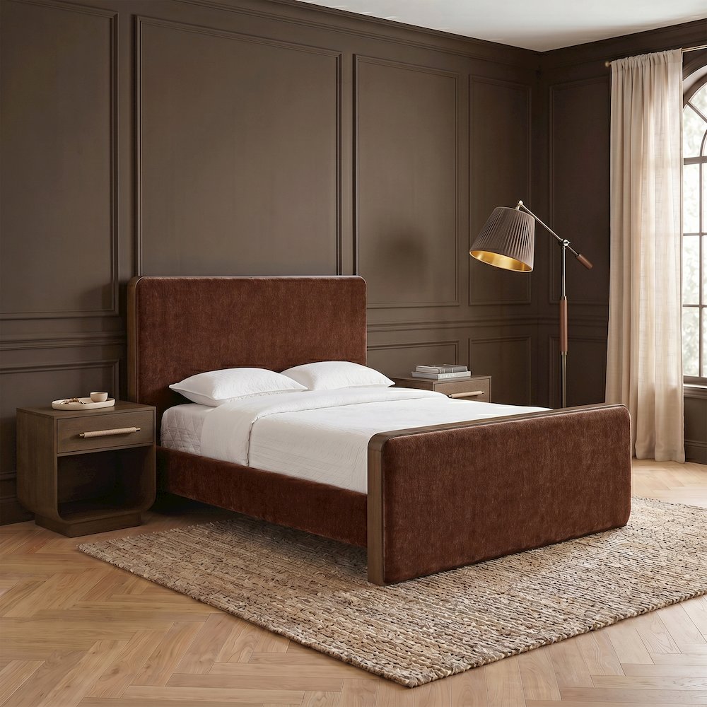 Dalton Burgundy Fabric Upholstered Queen Bed (3 Boxes)