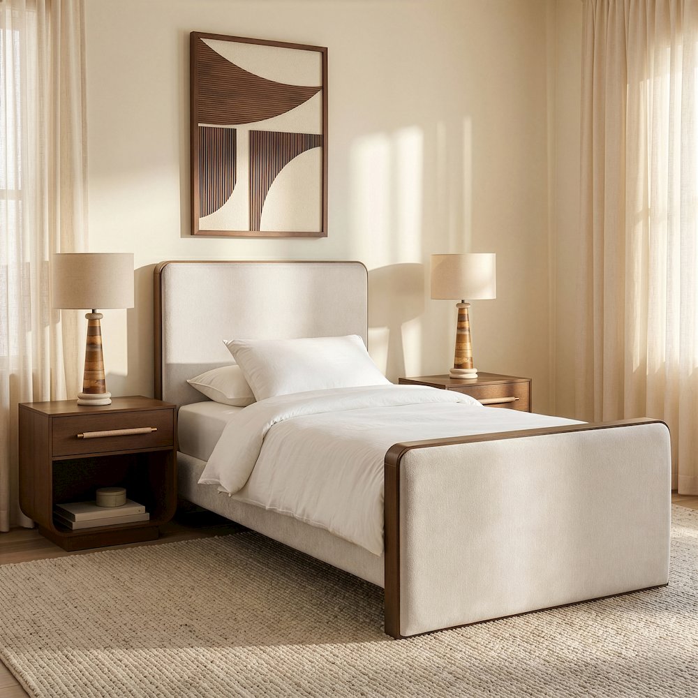 Dalton Cream Fabric Upholstered Twin Bed (3 Boxes)