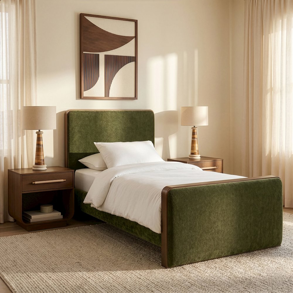 Dalton Green Fabric Upholstered Twin Bed (3 Boxes)
