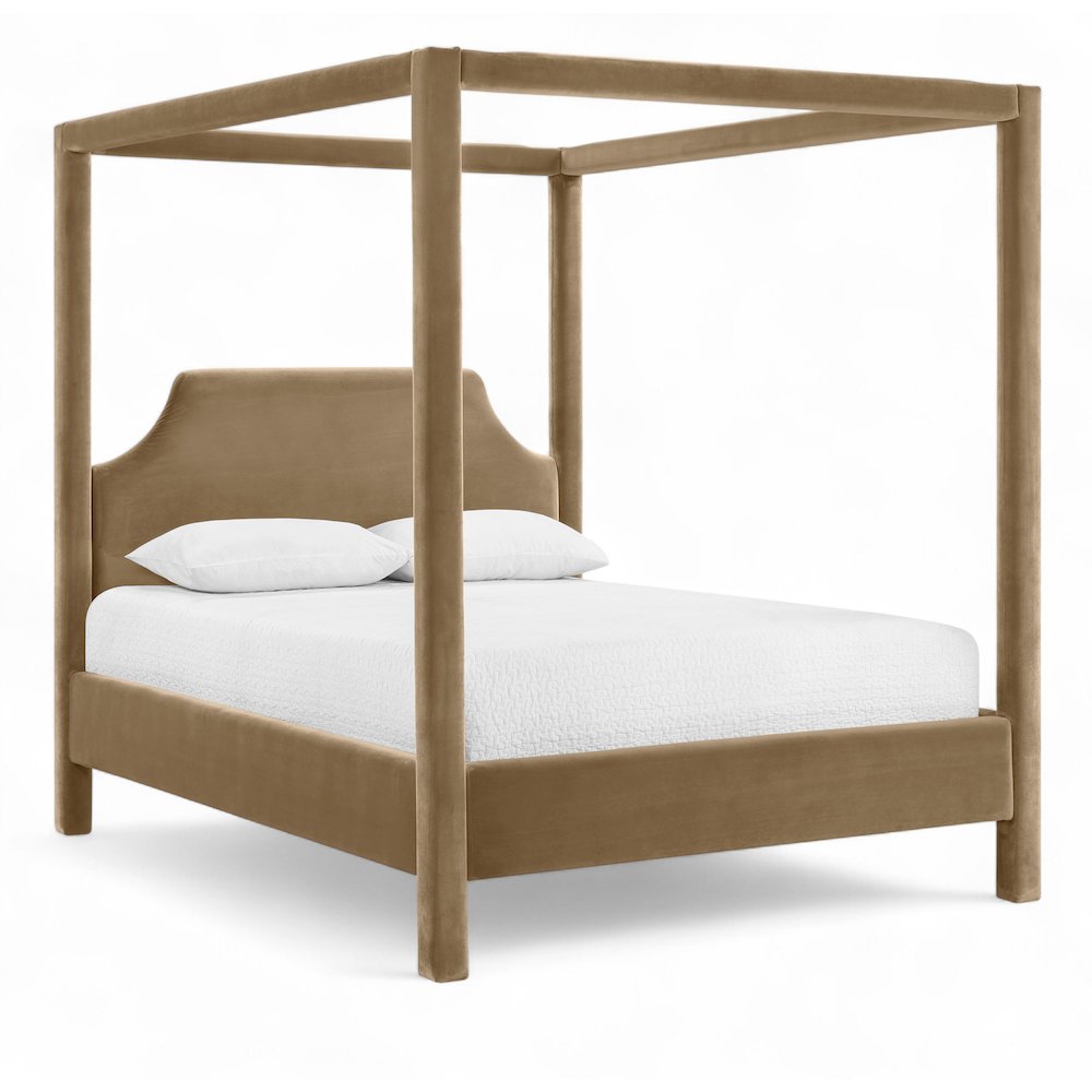 Dawson Beige Velvet Upholstered Full Bed