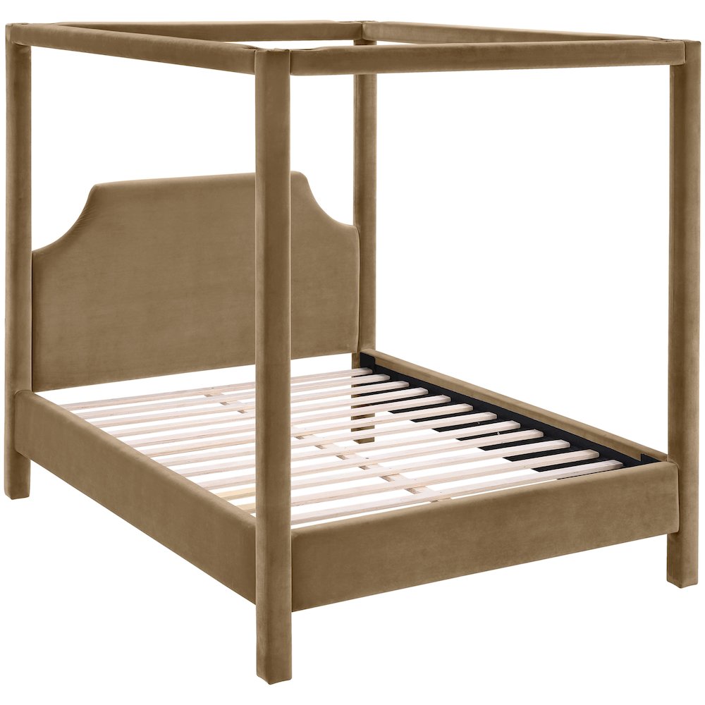 Dawson Beige Velvet Upholstered Queen Bed