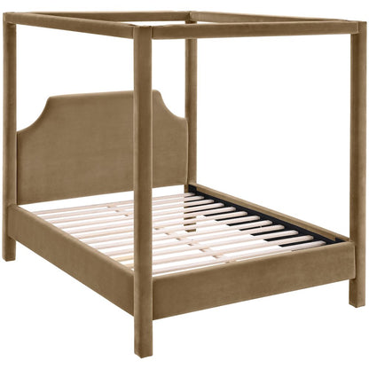 Dawson Beige Velvet Upholstered Queen Bed