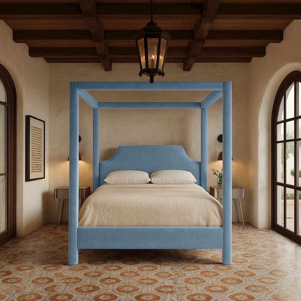 Dawson Light Blue Velvet Upholstered Full Bed