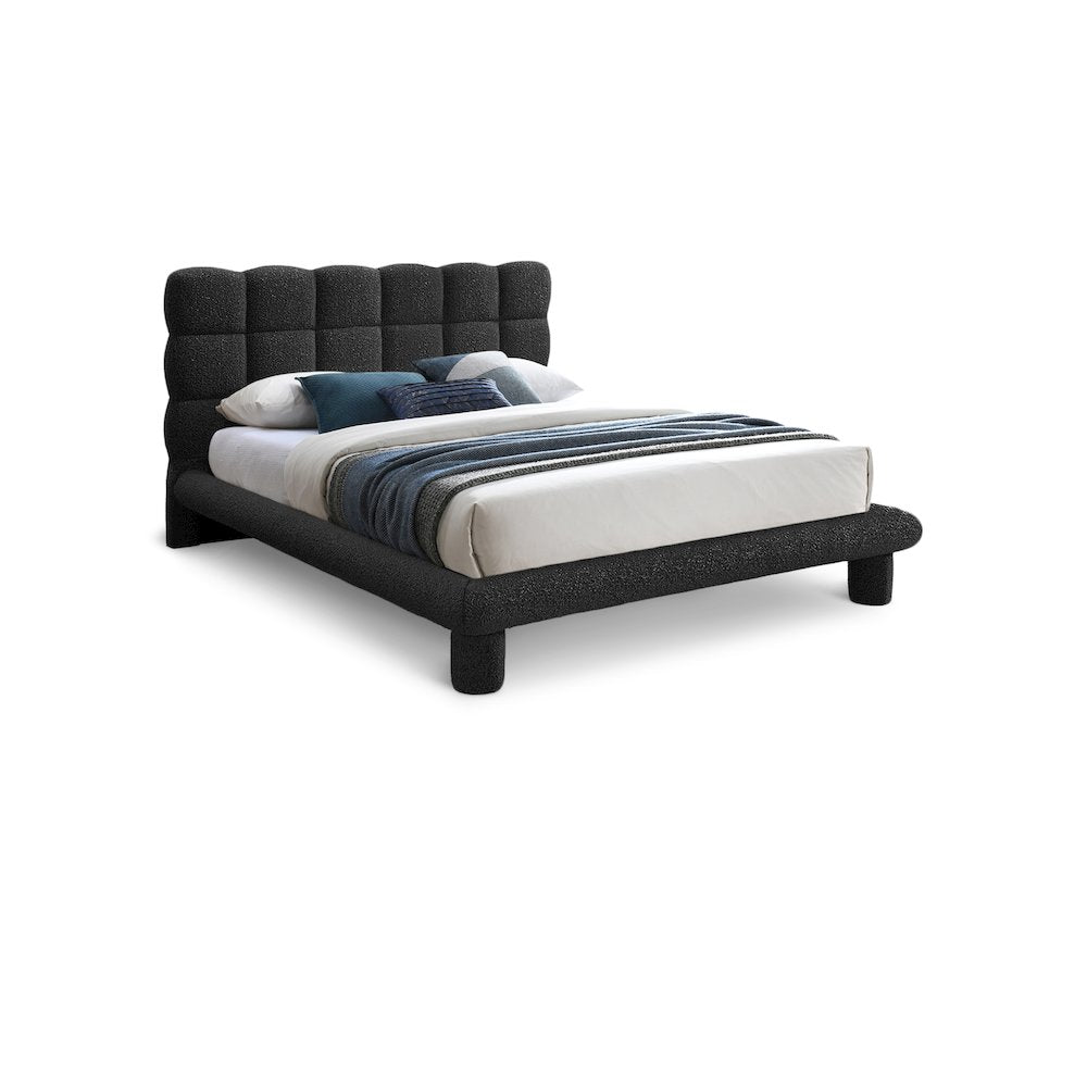 Deco Black Boucle Fabric Queen Bed