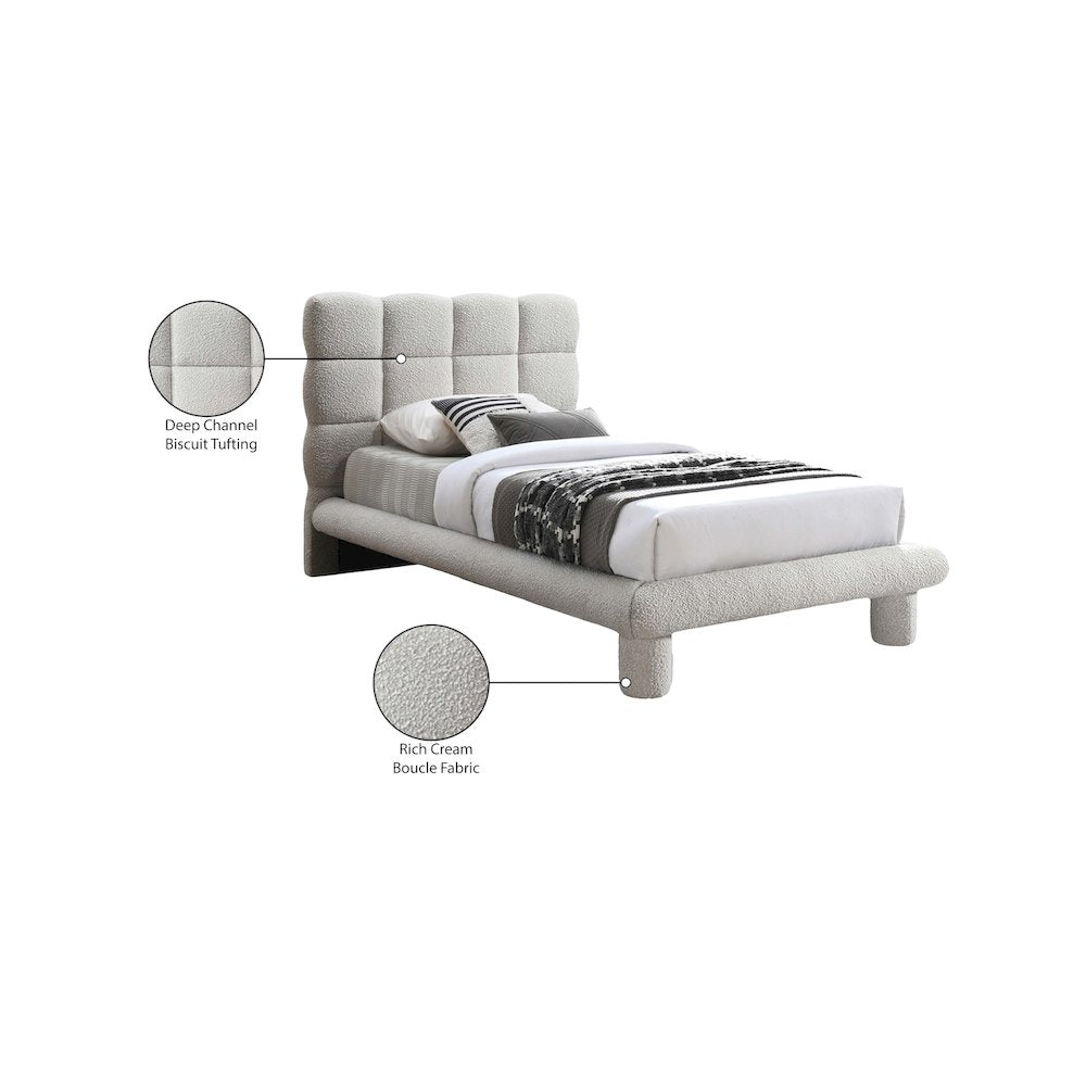 Deco Cream Boucle Fabric Twin Bed