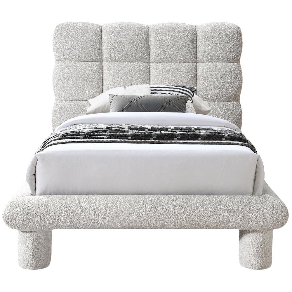 Deco Cream Boucle Fabric Twin Bed