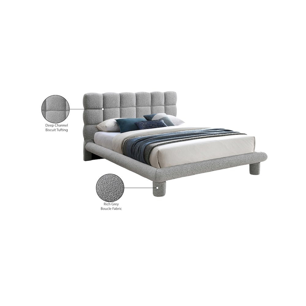 Deco Grey Boucle Fabric Queen Bed