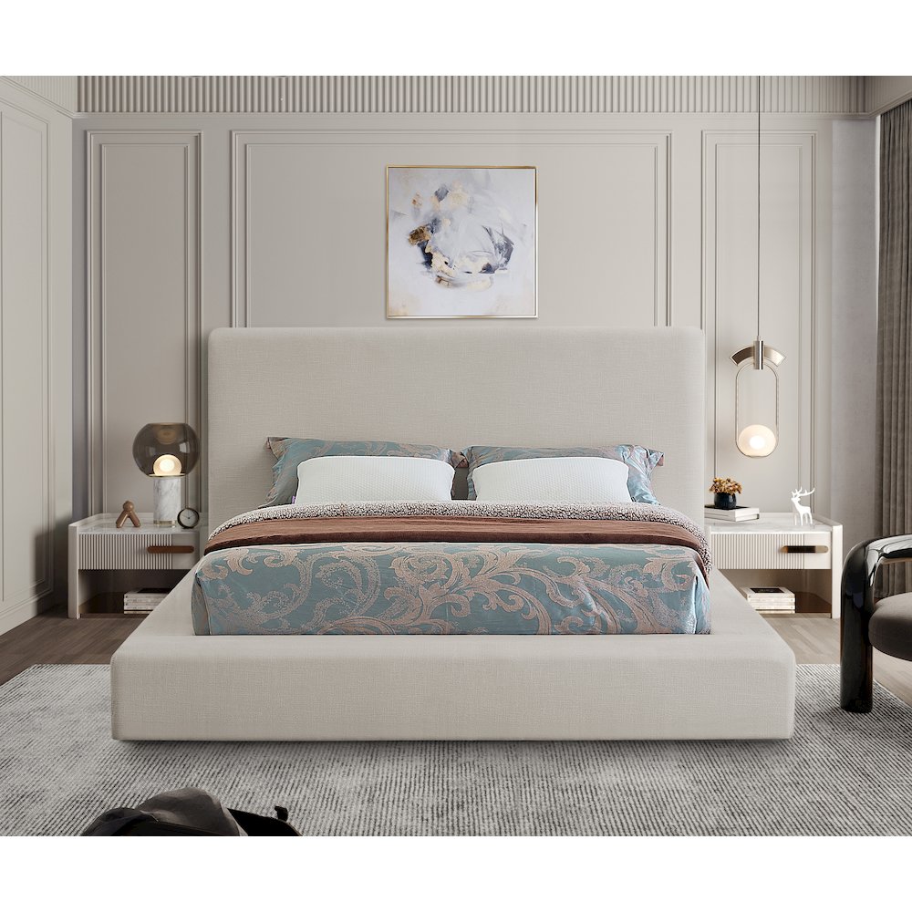 Devin Beige Linen Textured Fabric Full Bed