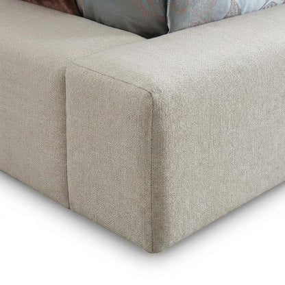 Queen Platform Bed Frame with Headboard, Beige Linen Textured Fabric