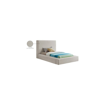 Devin Beige Linen Textured Fabric Twin Bed