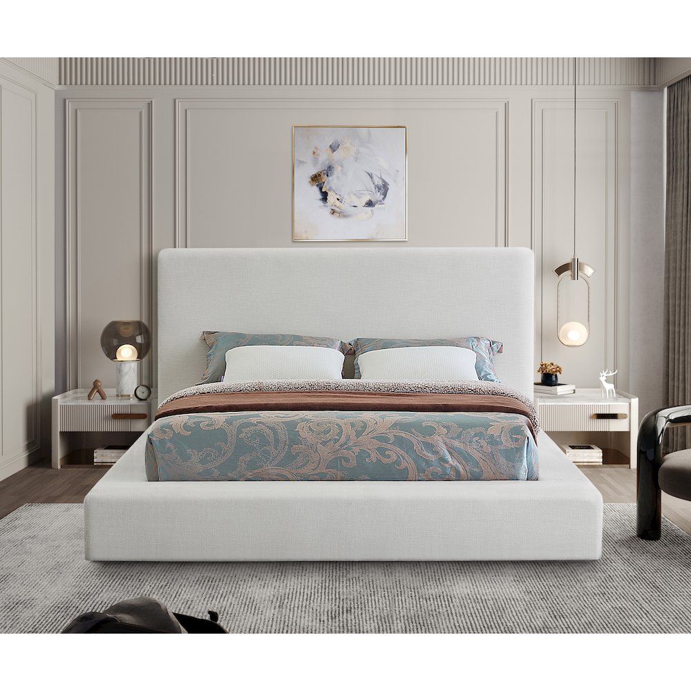 Devin Cream Linen Textured Fabric King Bed