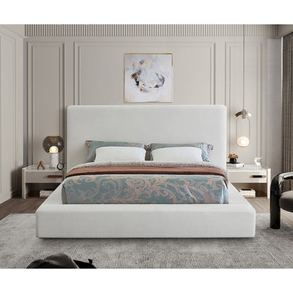Devin Cream Linen Textured Fabric King Bed