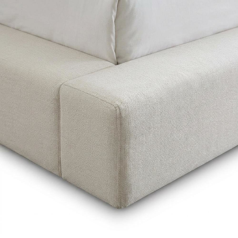 Linen Platform Bed Frame, with Storage, Cream Linen Textured Fabric, Queen