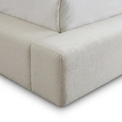 Linen Platform Bed Frame, with Storage, Cream Linen Textured Fabric, Queen