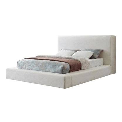 Linen Platform Bed Frame, with Storage, Cream Linen Textured Fabric, Queen