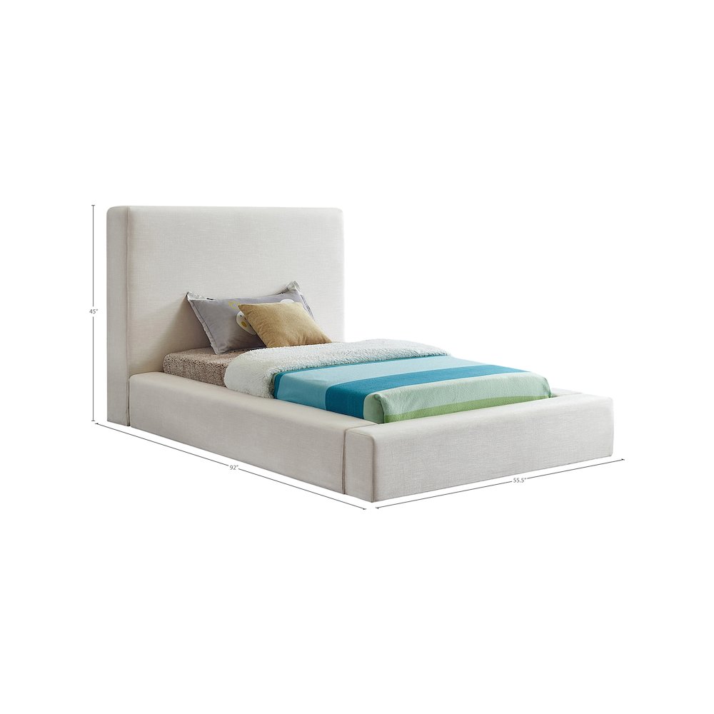 Devin Cream Linen Textured Fabric Twin Bed