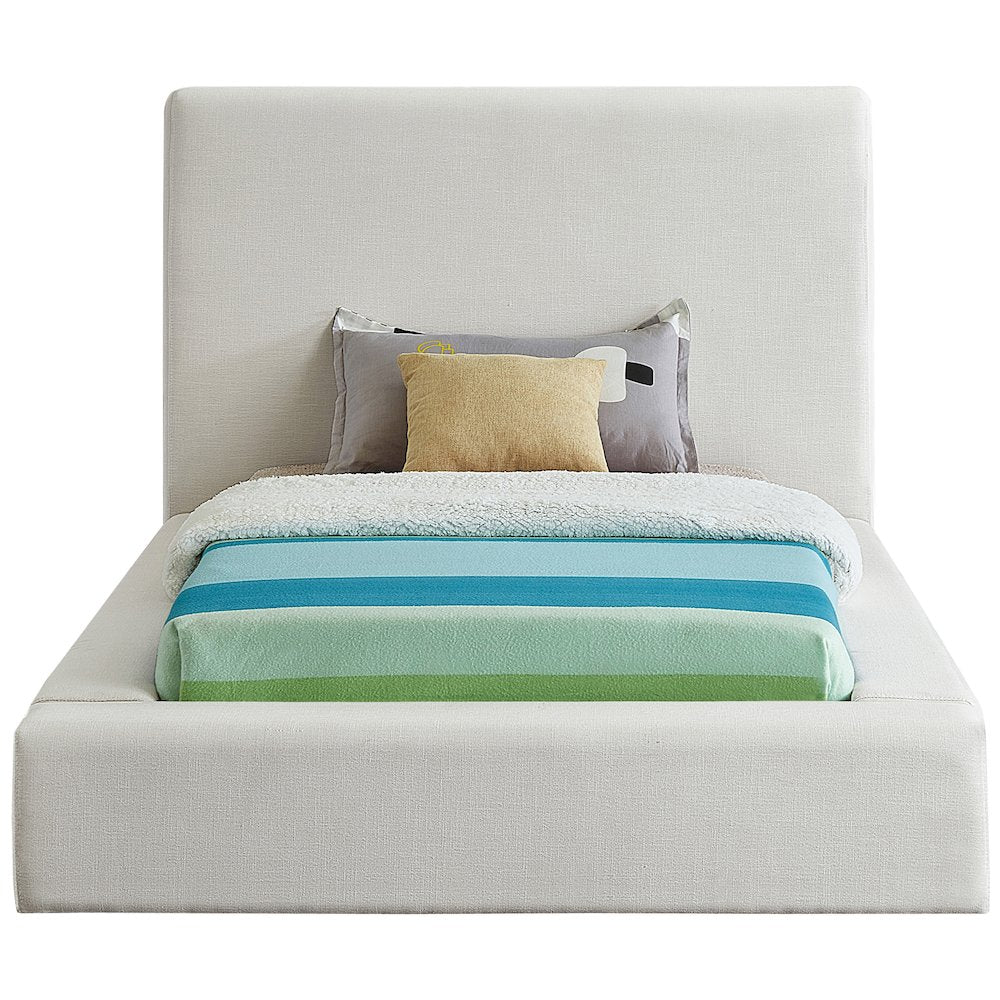 Devin Cream Linen Textured Fabric Twin Bed