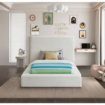 Devin Cream Linen Textured Fabric Twin Bed