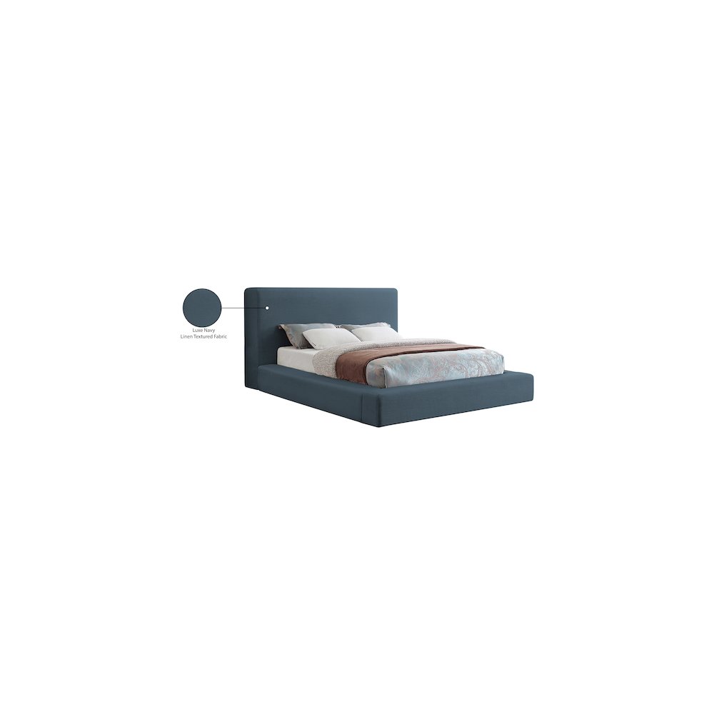 Devin Navy Linen Textured Fabric Queen Bed