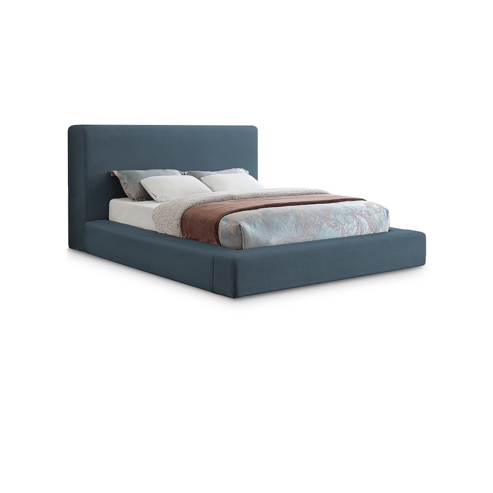 Devin Navy Linen Textured Fabric Queen Bed