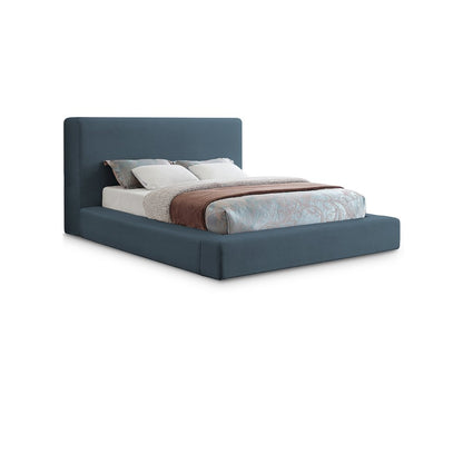 Devin Navy Linen Textured Fabric Queen Bed