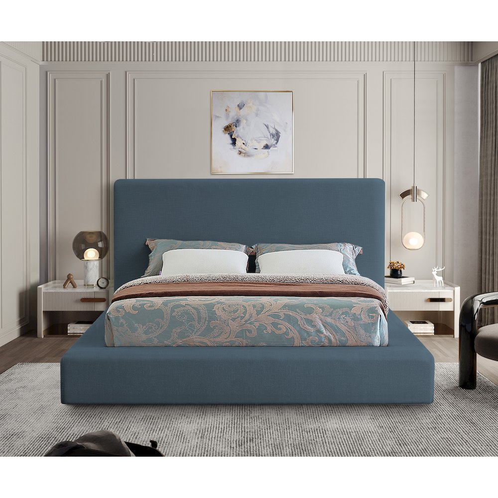 Devin Navy Linen Textured Fabric Queen Bed