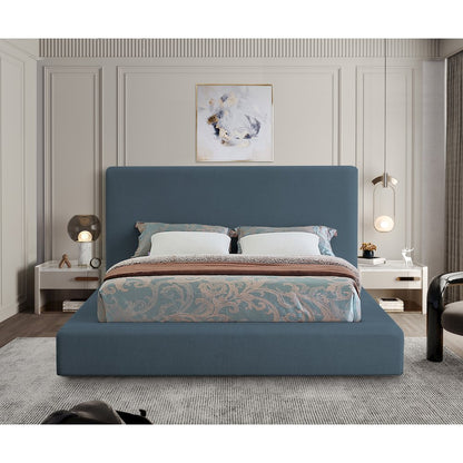 Devin Navy Linen Textured Fabric Queen Bed